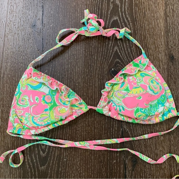 Lilly Pulitzer Womens green/ pink chin chin elephant printed tie bikini set S - Picture 7 of 11